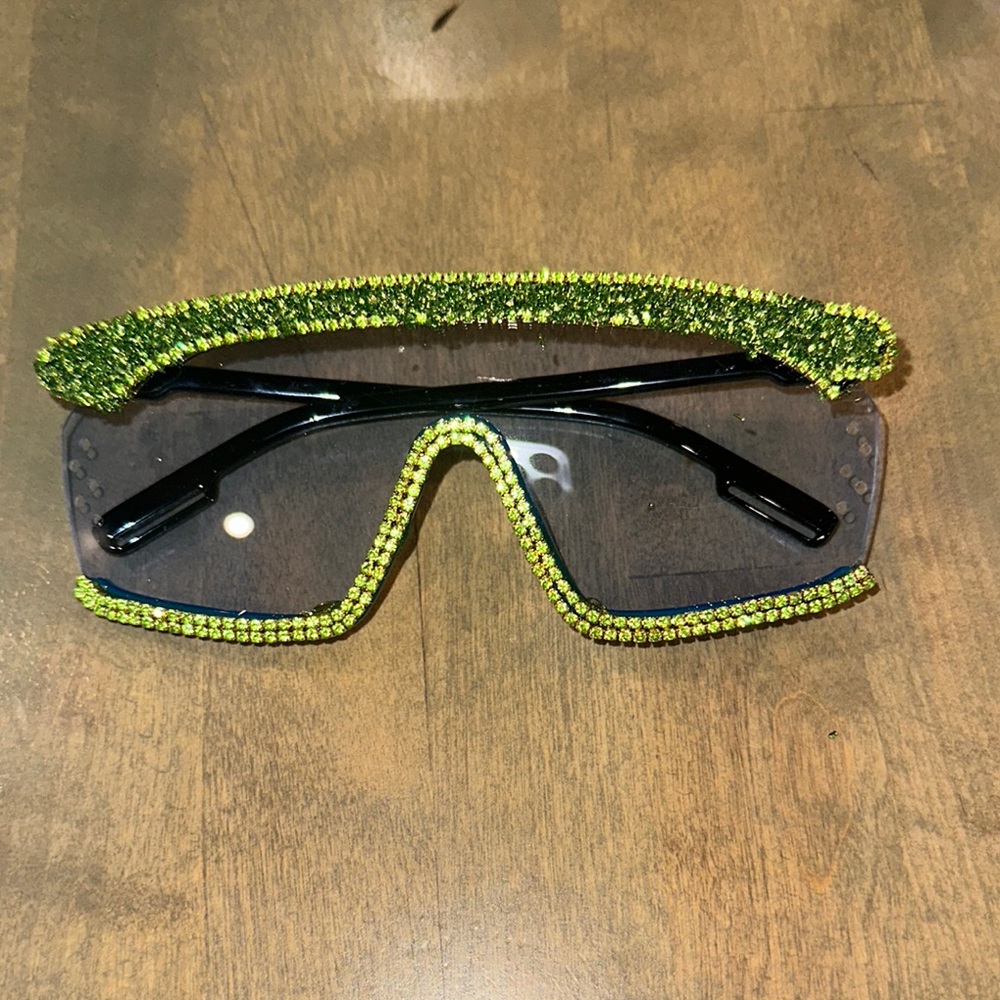 Black and Blue Rhinestone Sunglasses - Picture 2 of 5
